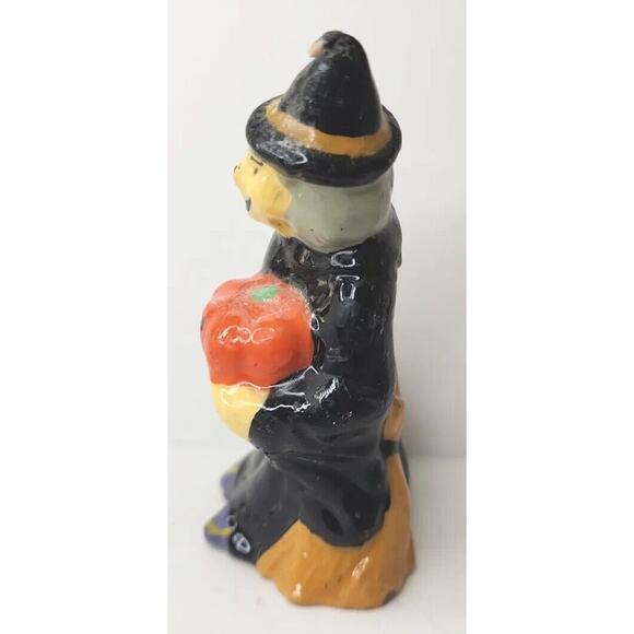 Vintage Creepy Face Witch & Pumpkin Candle 4" SKU H50 - Picture 3 of 8